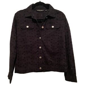 Colleen Lopez Cotton Eyelet Jean Jacket Black XS New